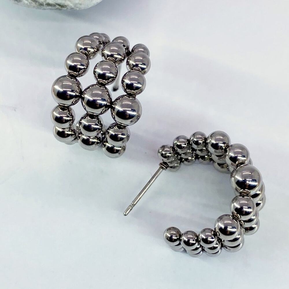 NEW Silver Bubble Hoop Earrings - Picture 2 of 12